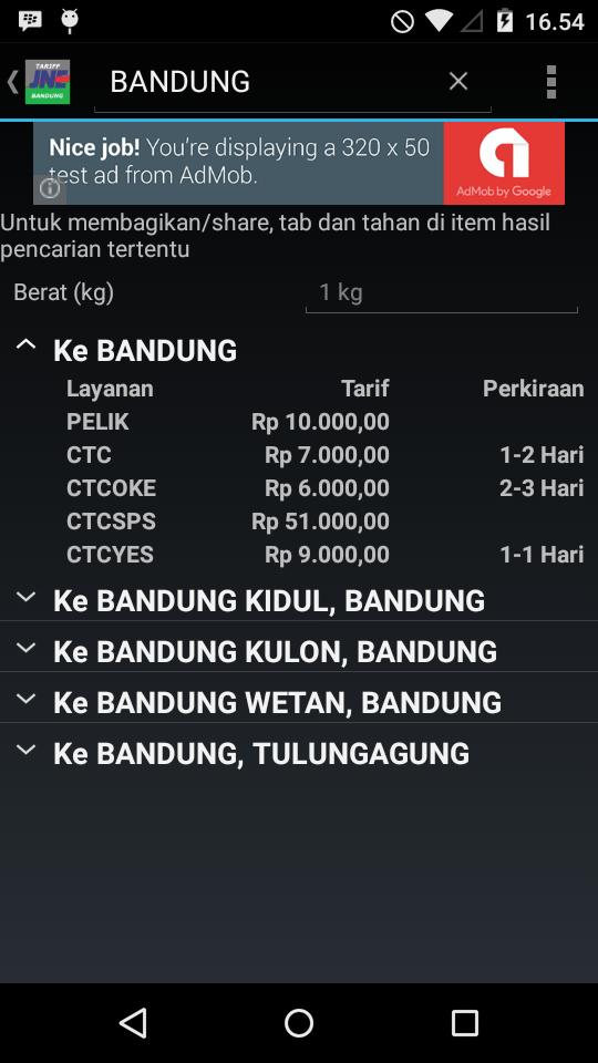 Tarif JNE - Denpasar