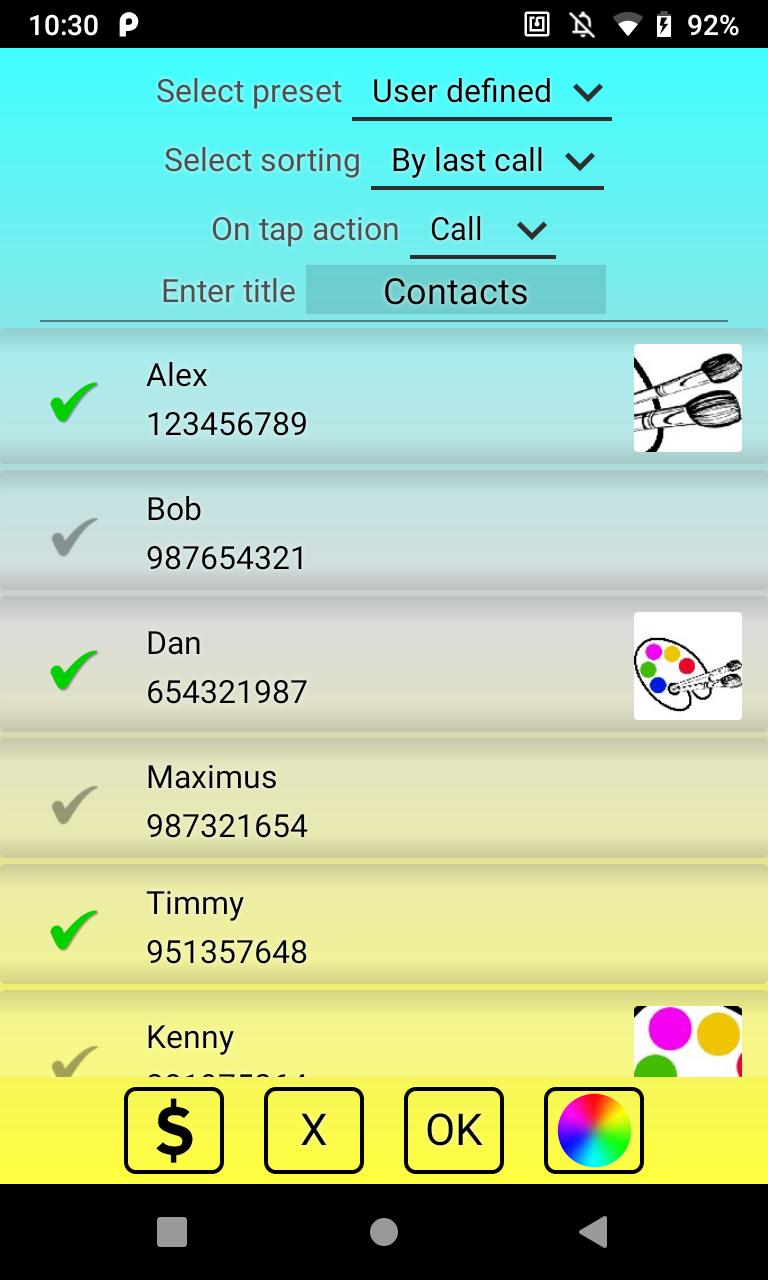 Fast dial widget