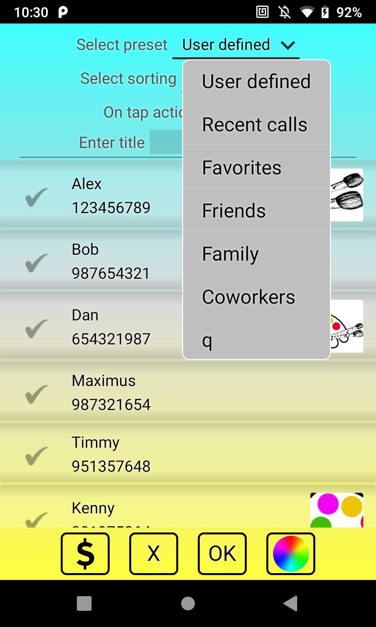Fast dial widget