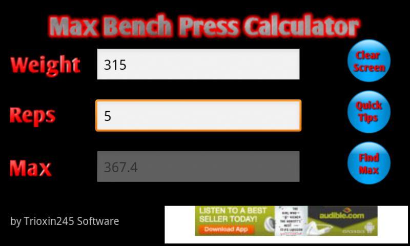 Max Bench Press Calculator