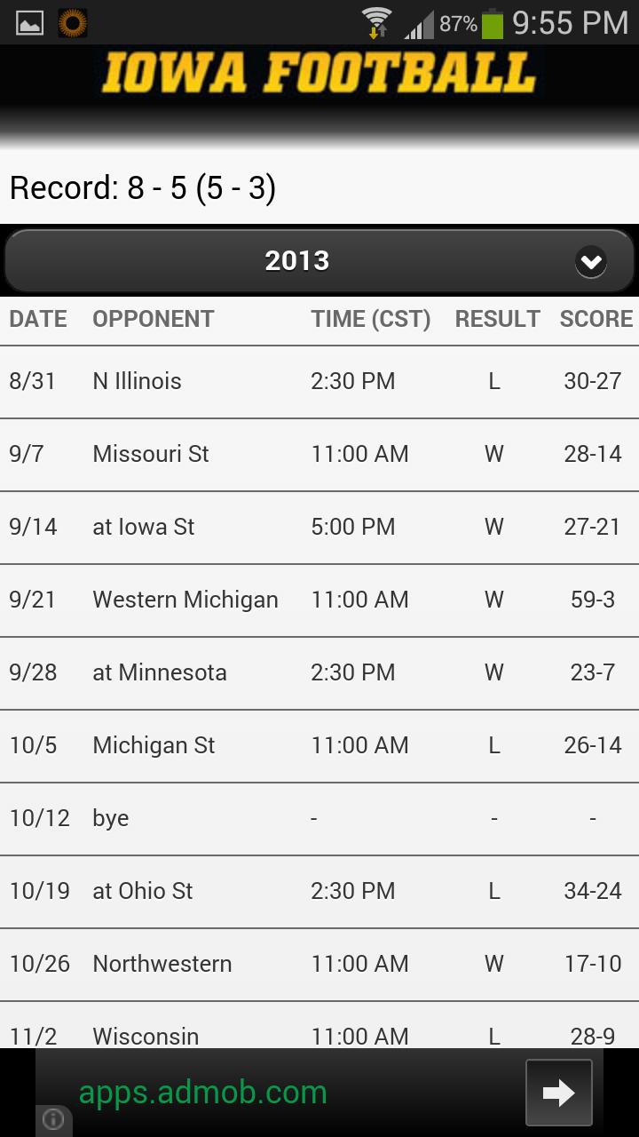 Iowa Hawkeye Football Schedule
