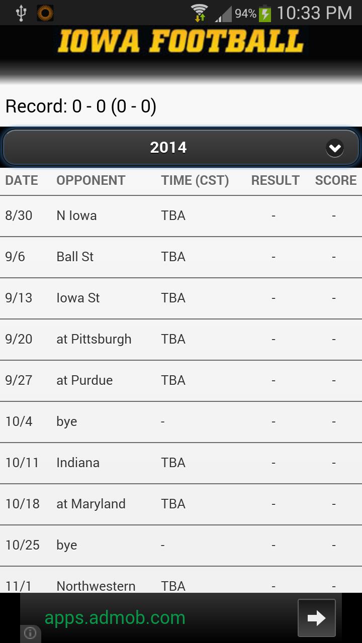 Iowa Hawkeye Football Schedule