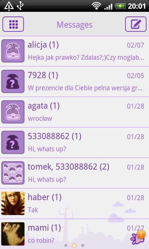 GO SMS Pro Purple Girl Theme