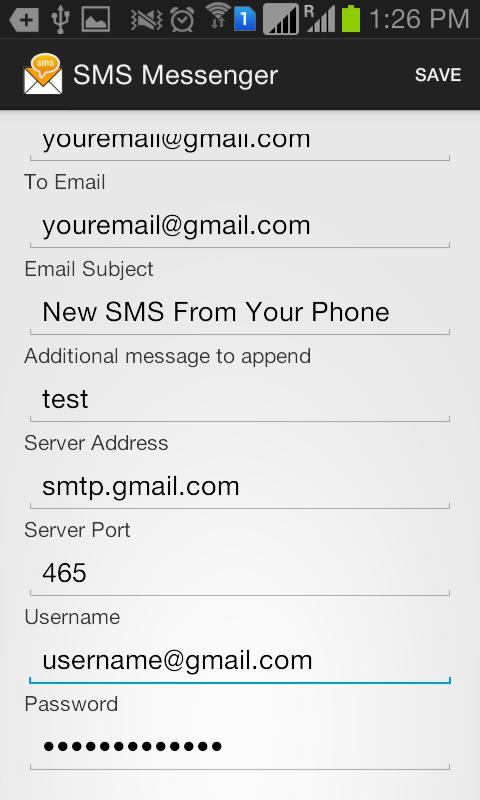 Forward SMS to Email via SMTP