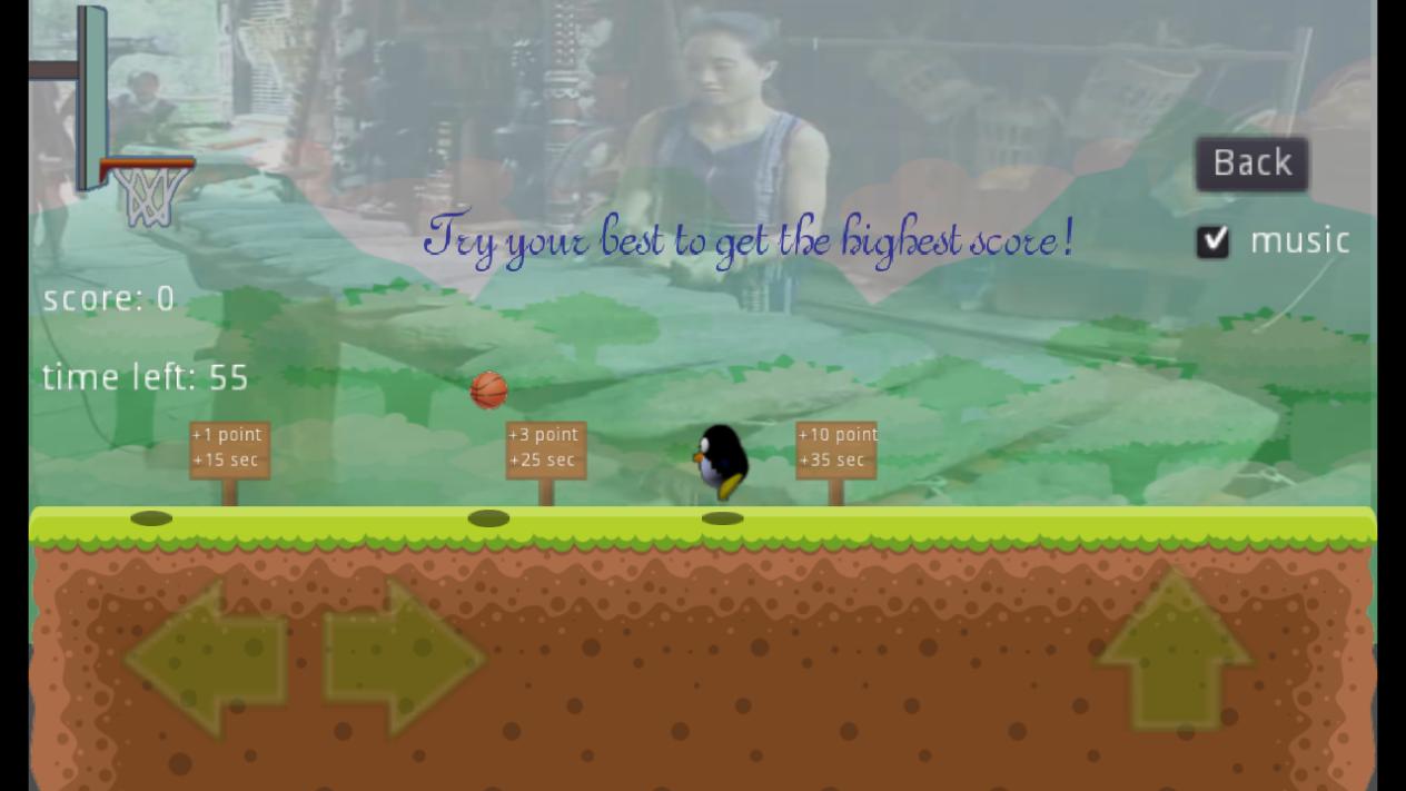 A penguin play basketball alone