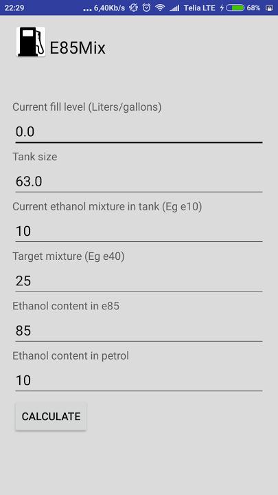 E85 mix calculator