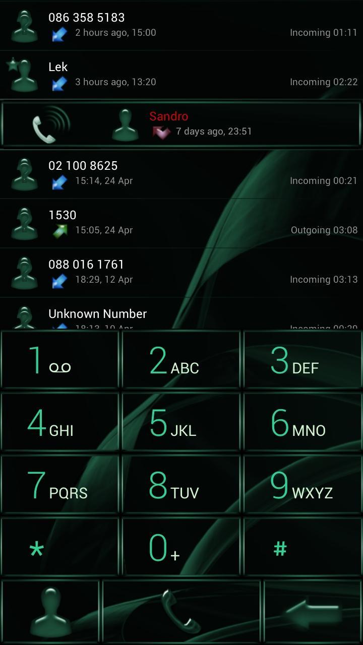 Dialer MetalGate Green theme