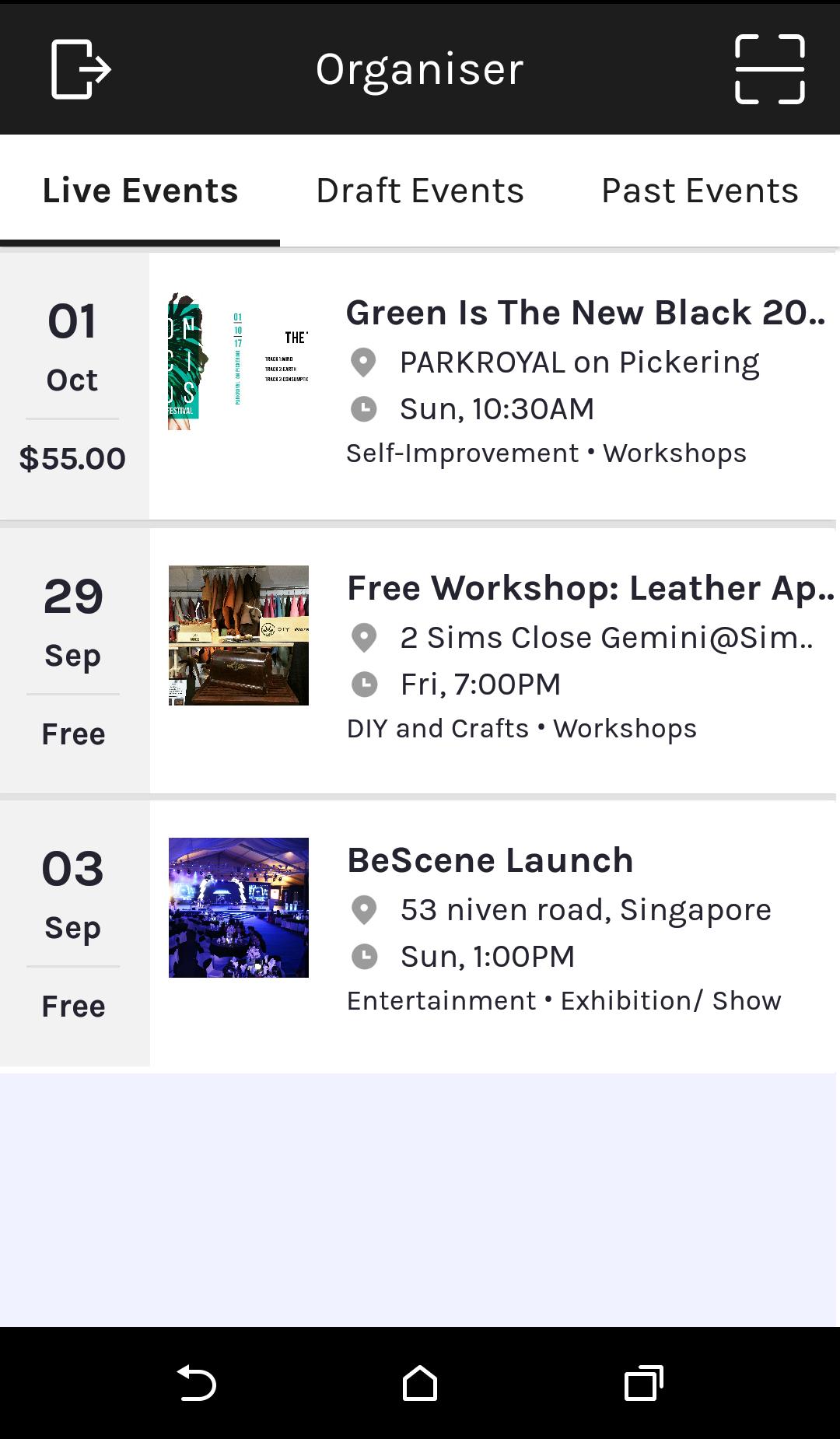 BeScene Organiser + QR scanner