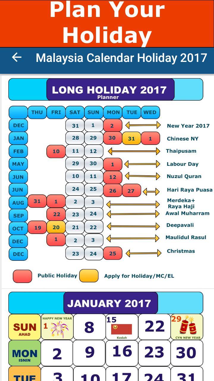 Malaysia Calendar Holiday 2017