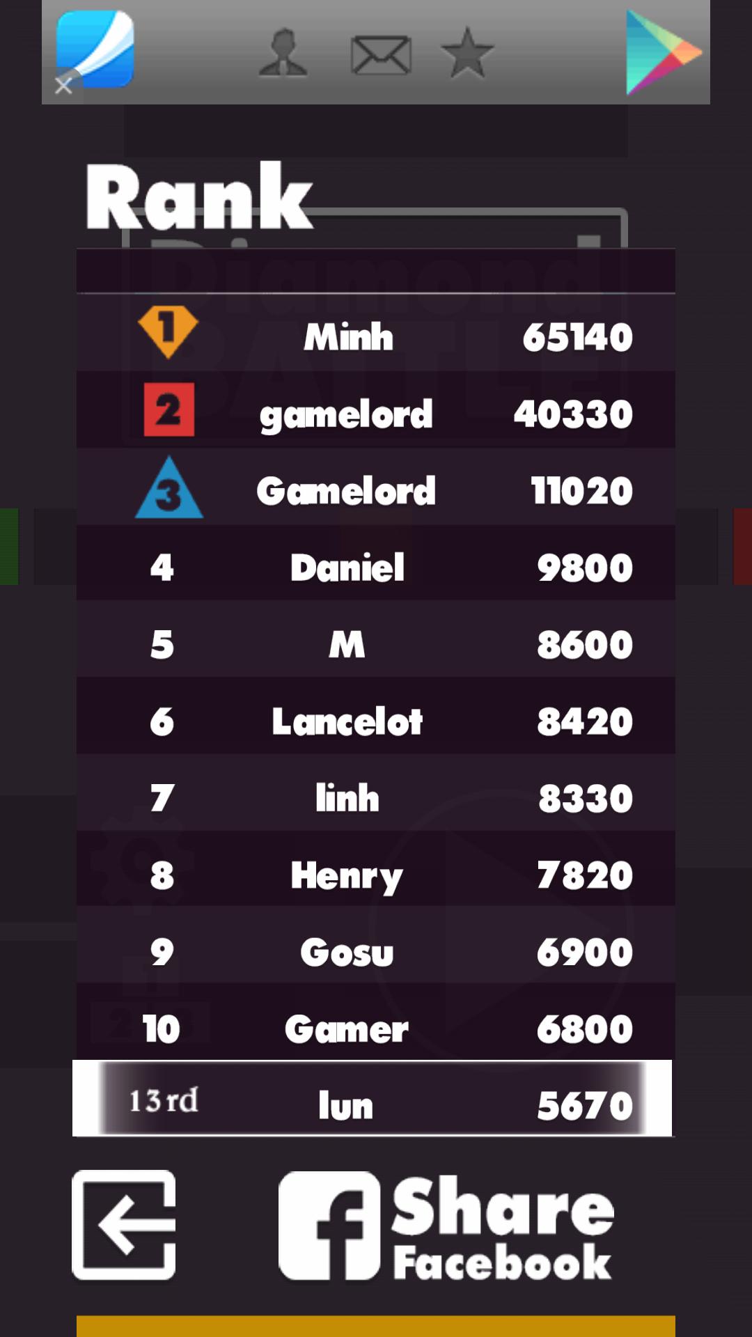 Fast Battle of Diamond Game