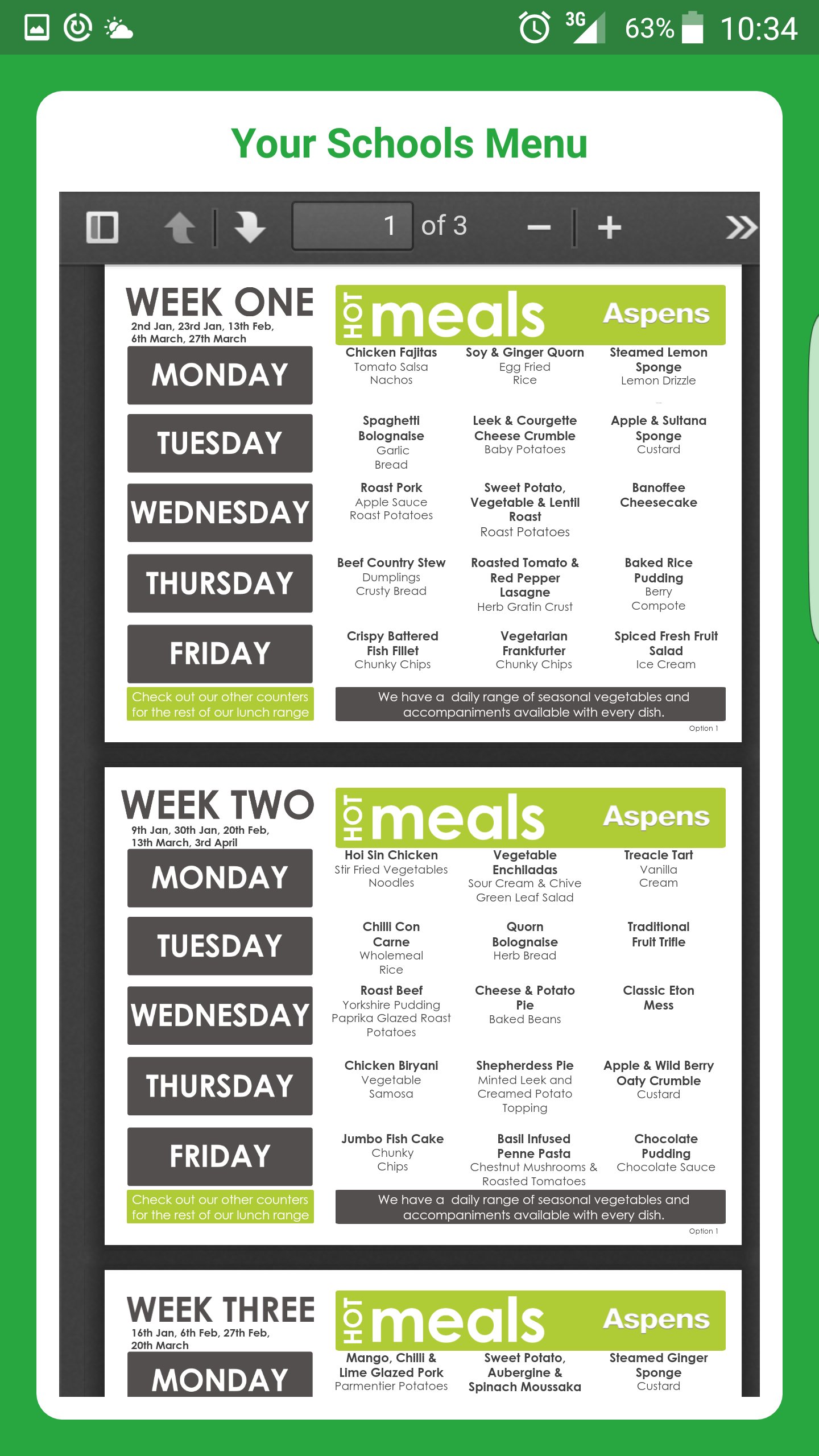 Aspens Services Menu