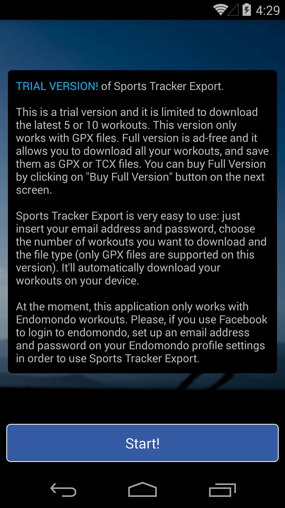 Sports Tracker Export Trial