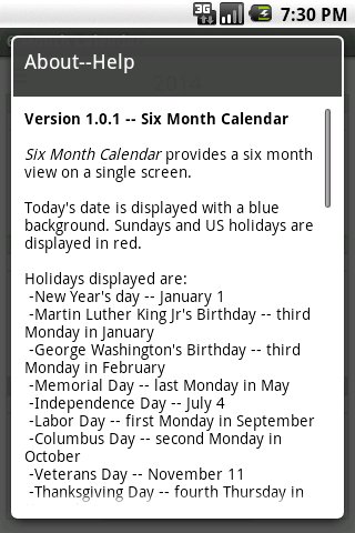 Six Month Calendar