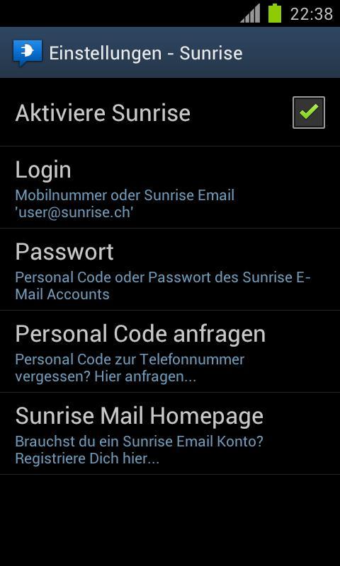 WebSMS: Sunrise Connector