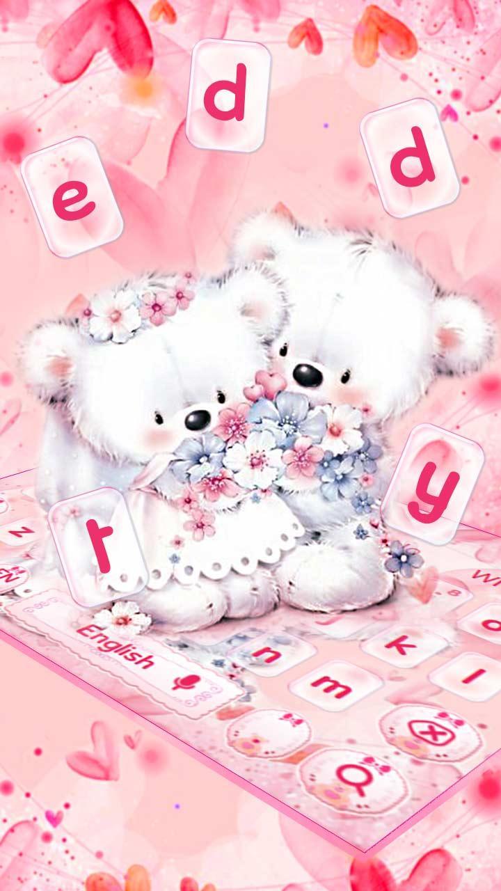 Cute Pink Teddy Couple Keyboard
