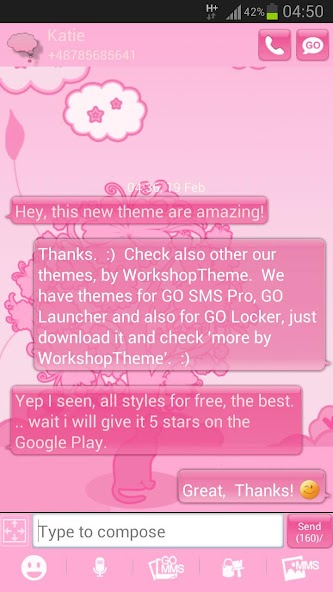 Cat Pink Theme GO SMS Pro