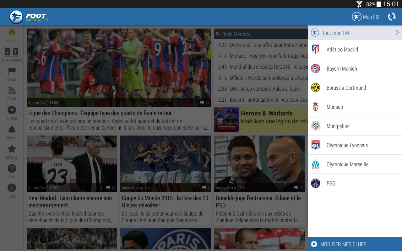 Foot Mercato Tab : info foot