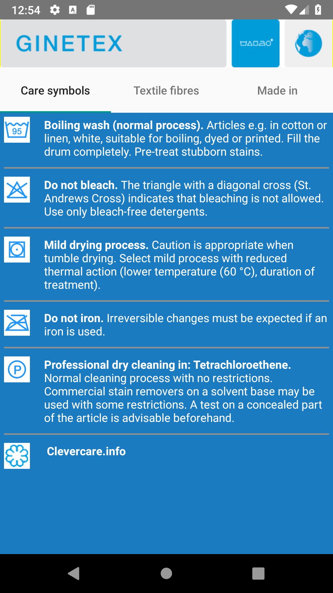 GINETEX Care Symbols
