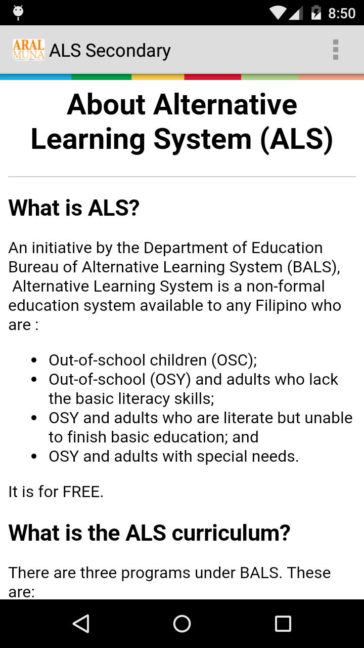 ALS Alternative Learning (HS)