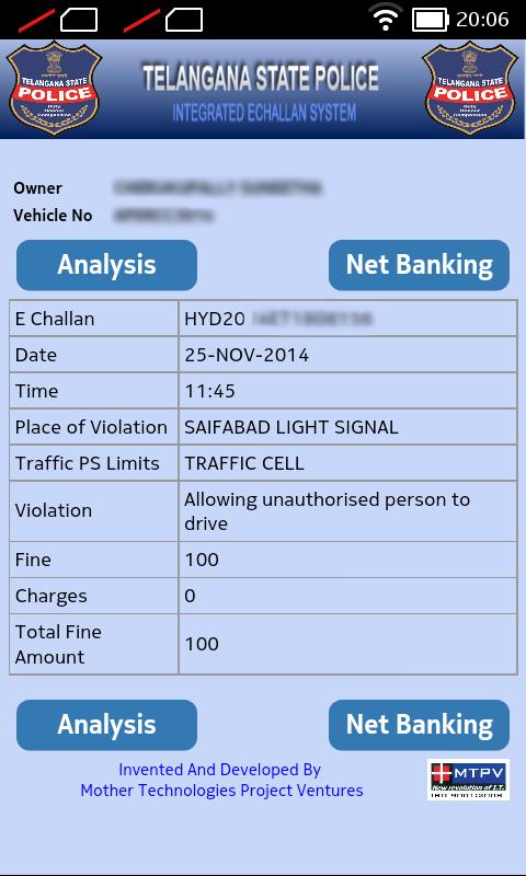 Traffic E-Challan Telangana