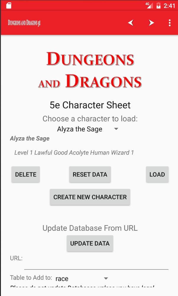 Character Sheet for DnD 5e