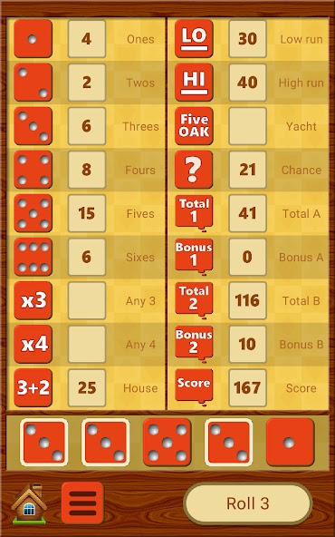 FiveOAK, yatzy dice game.