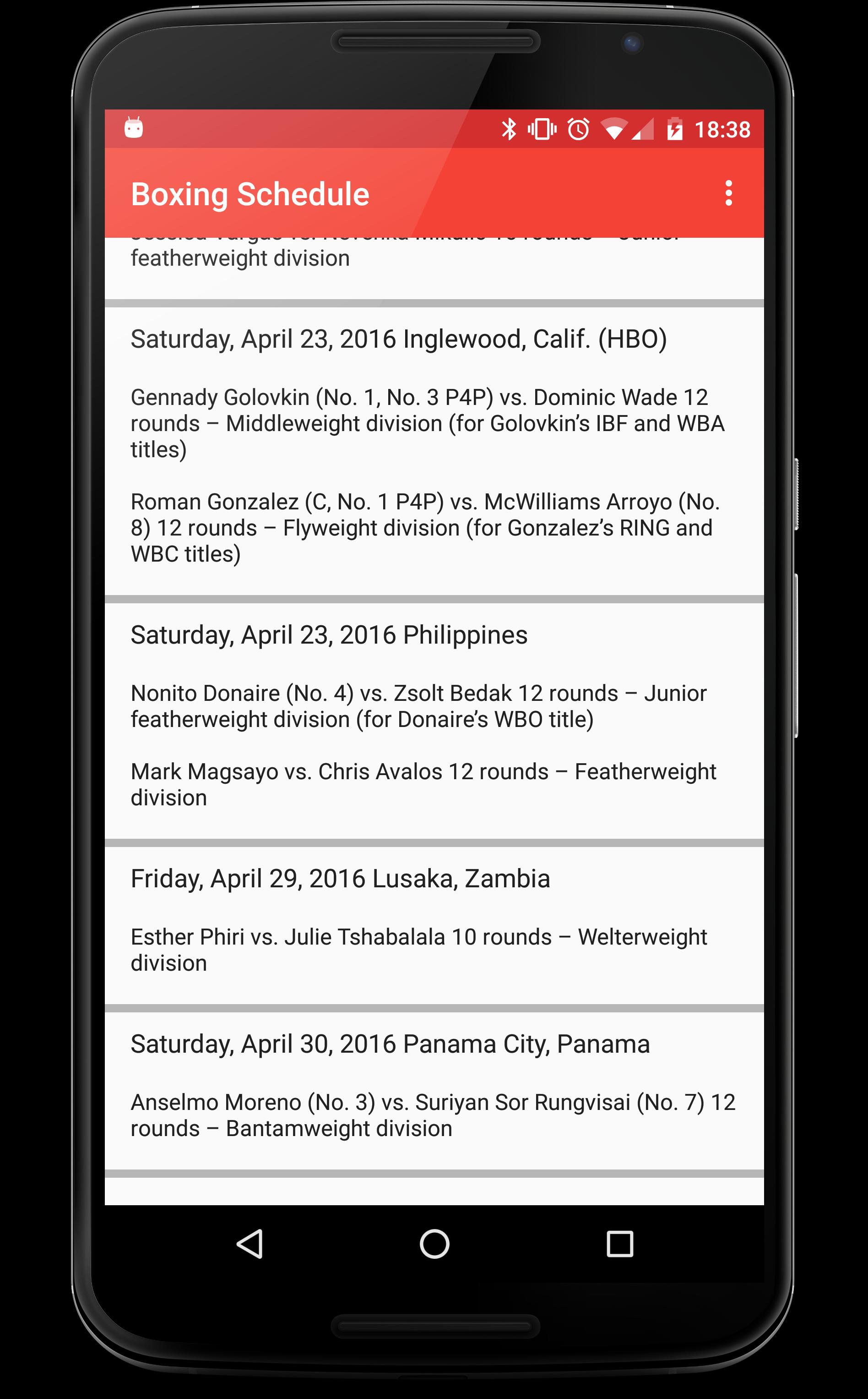 Boxing Fight Schedule